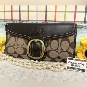 COACH Bleecker Signature jacquard Checkbook Wallet VGC! Browns